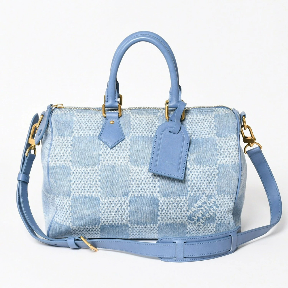LOUIS VUITTON Speedy Bandouliere Handbag Damier Denim Canvas Blue